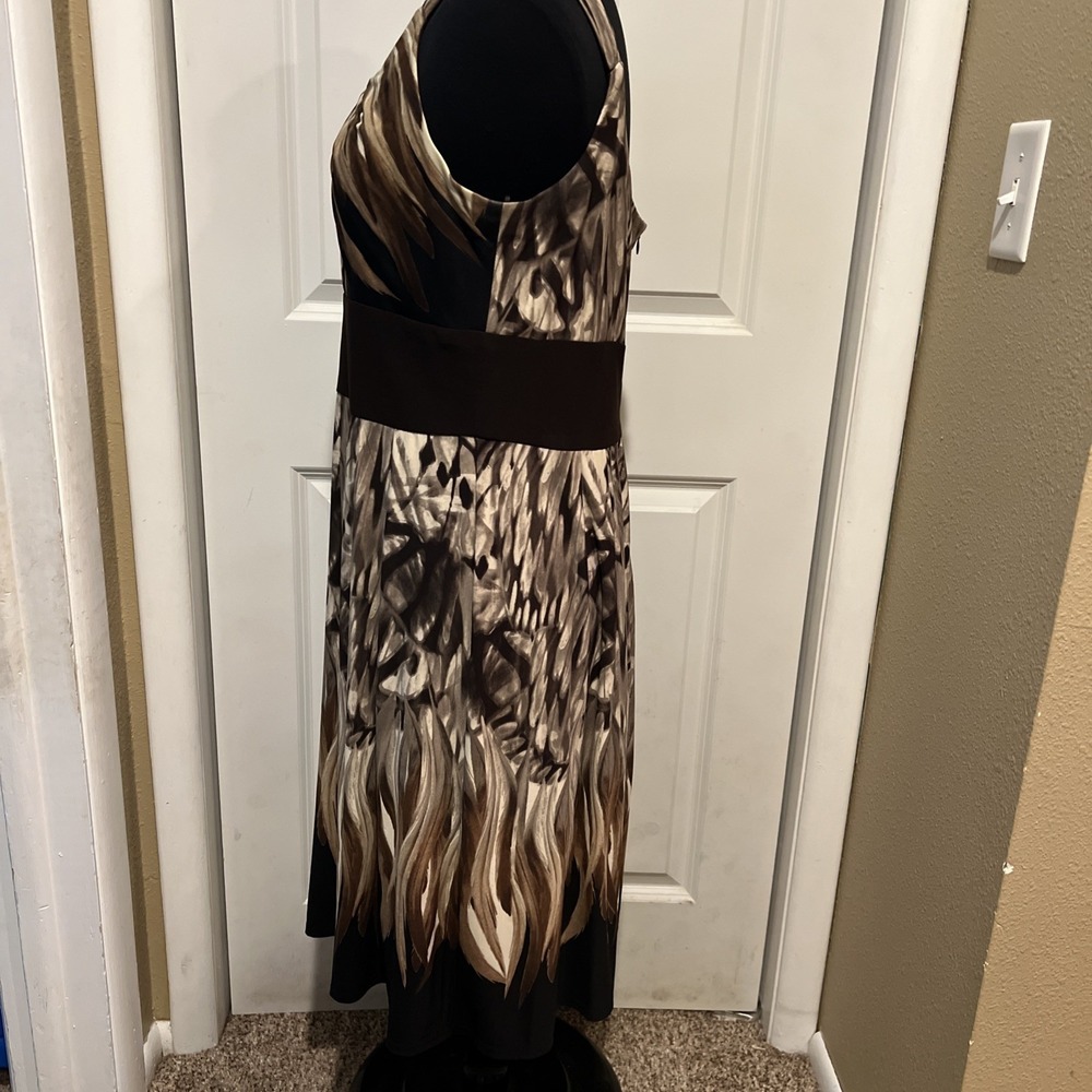 R&M Richards Dress Size 16 Brown Sleeveless Dressy Abstract Stretch Zip Back‎ - Picture 5 of 10